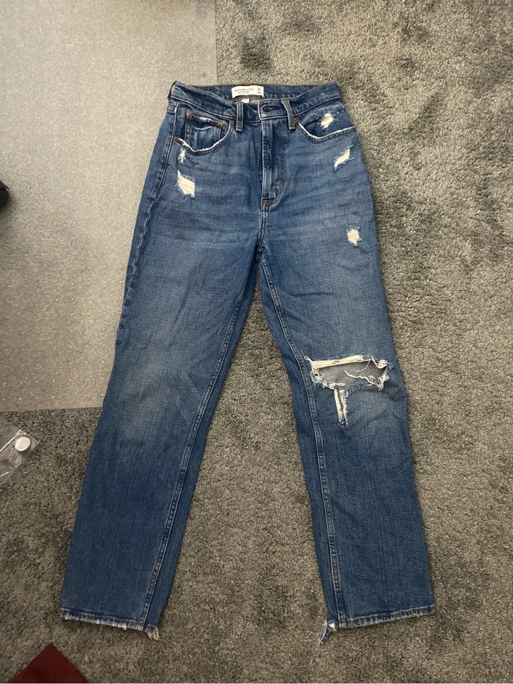 Abercrombie & Fitch Distressed Straight-Leg Jeans - Medium Blue